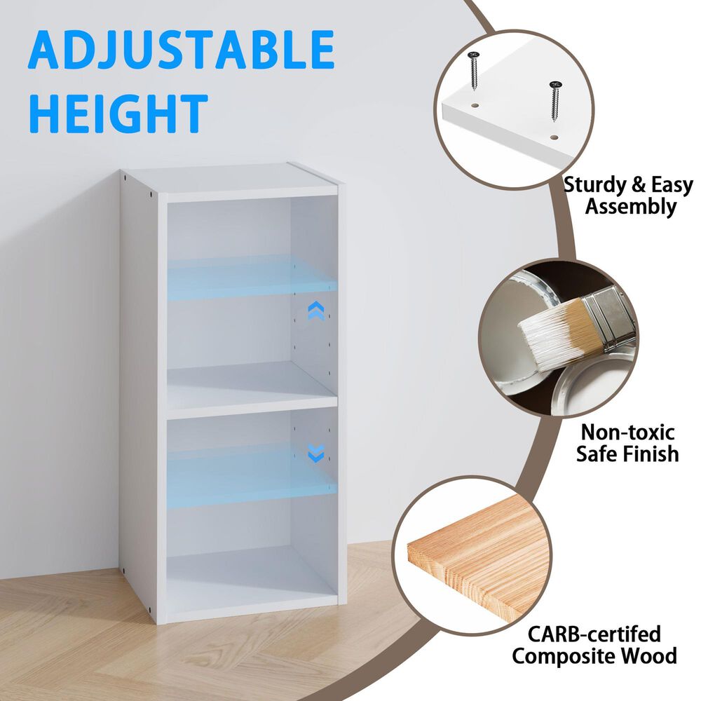 HOMLUX 2-Tier Space Saving Storage Bookcase with Adjustable Shelf in White, , large