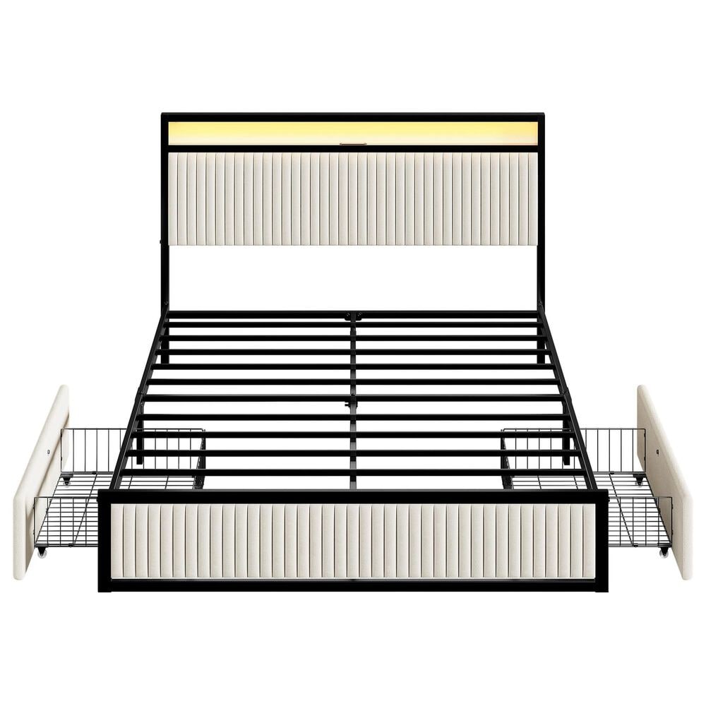 HOMLUX 2-Drawer Queen Storage Bed with LED Headboard and USB Ports in Beige, , large