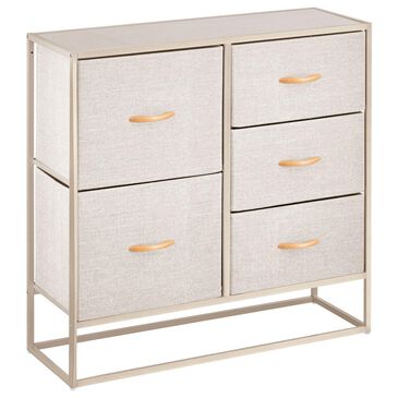 mDesign 5-Drawer Fabric Dresser with Wood Handles in Cream and Gold, , large
