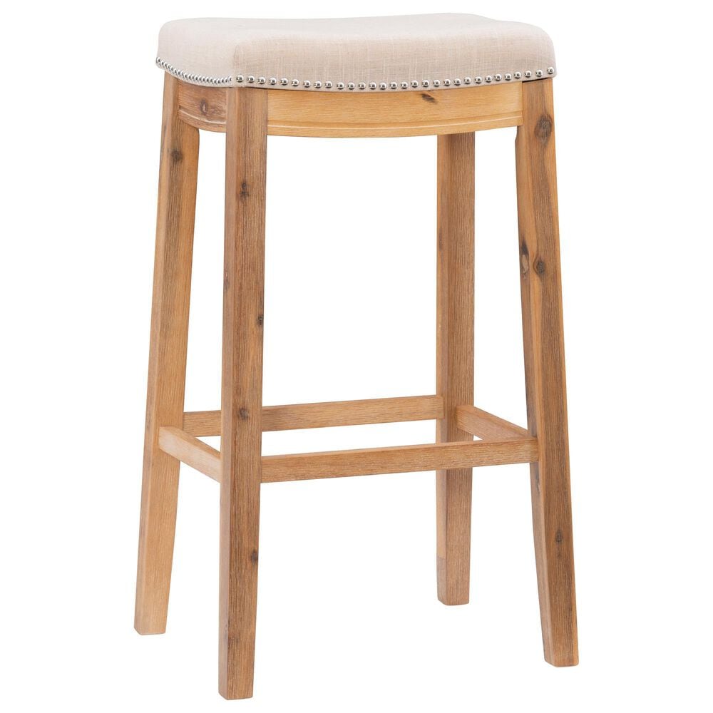 Linon Home Decor Claridge Bar Stool with Beige Cushion in Rustic Brown, , large