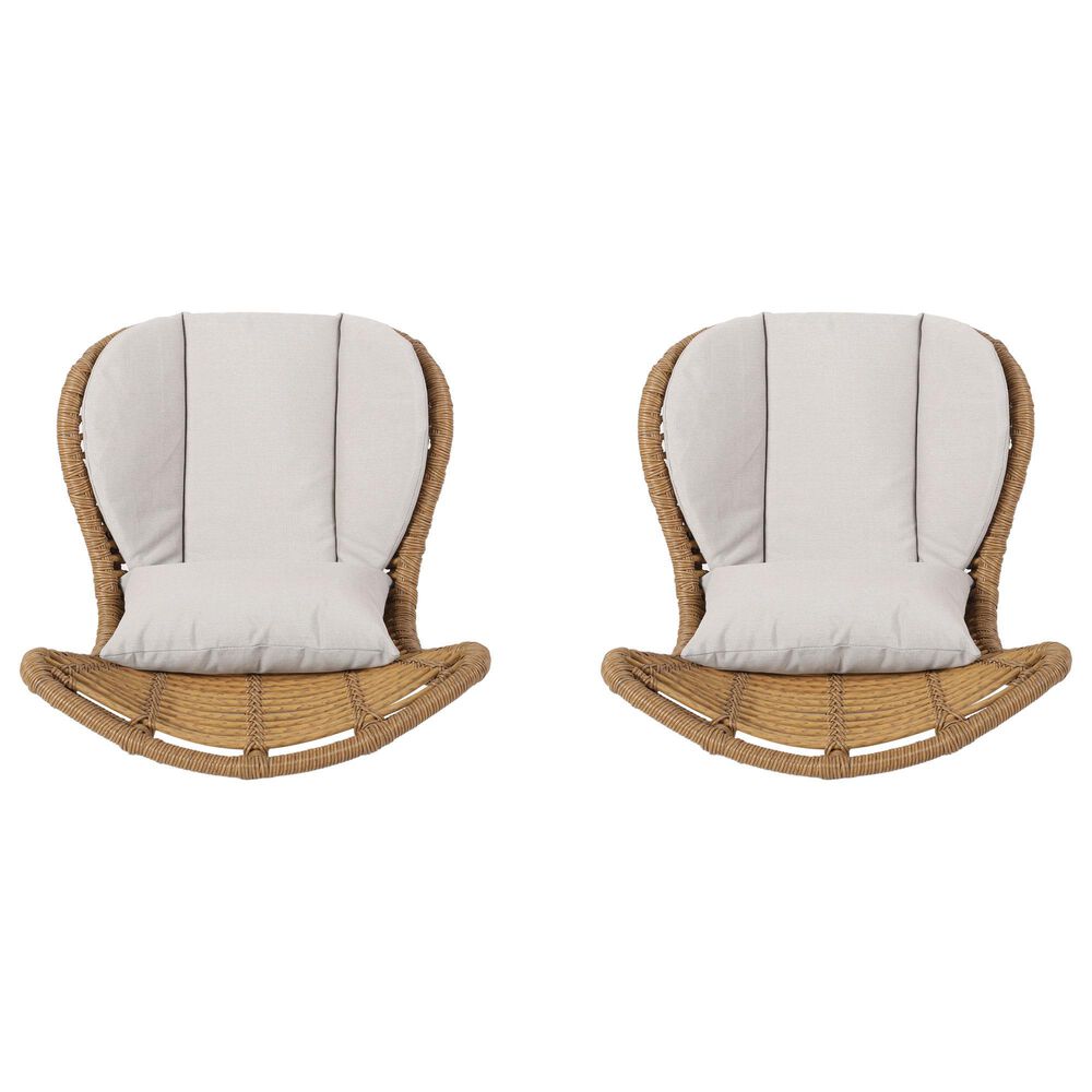 Hearth and Haven Frazer Patio Rattan Chair with Beige Cushion in Brown &#40;Set of 2&#41;, , large