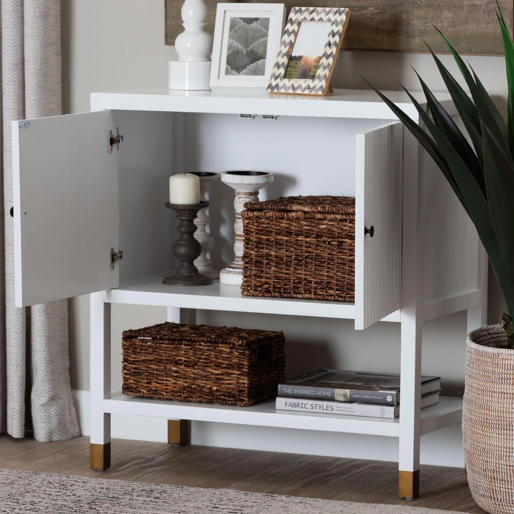 Baxton Studio Aiden 2-Door Accent Storage Cabinet in White and Brass, , large