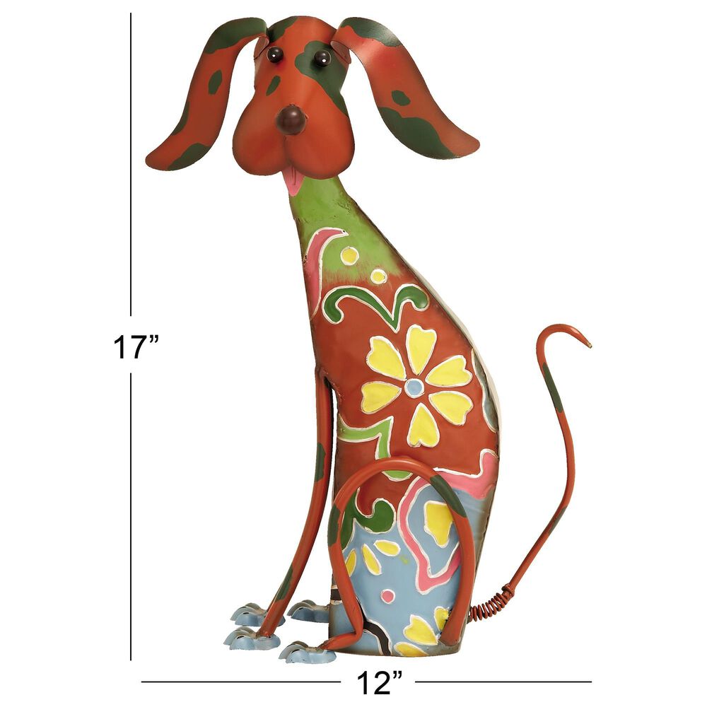 Maple and Jade Eclectic Dog Garden Sculpture in Red, Blue, Pink, Green and Yellow, , large