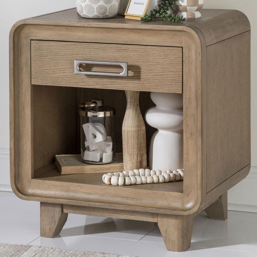 St Claire Home Theo 1 Drawer Nightstand in Desert Oak with USB Ports, , large