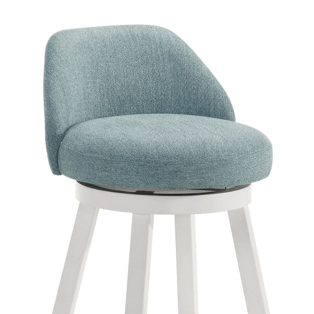 Armen Living Erika Swivel Bar Height Stool with Light Blue Upholstery in White, , large