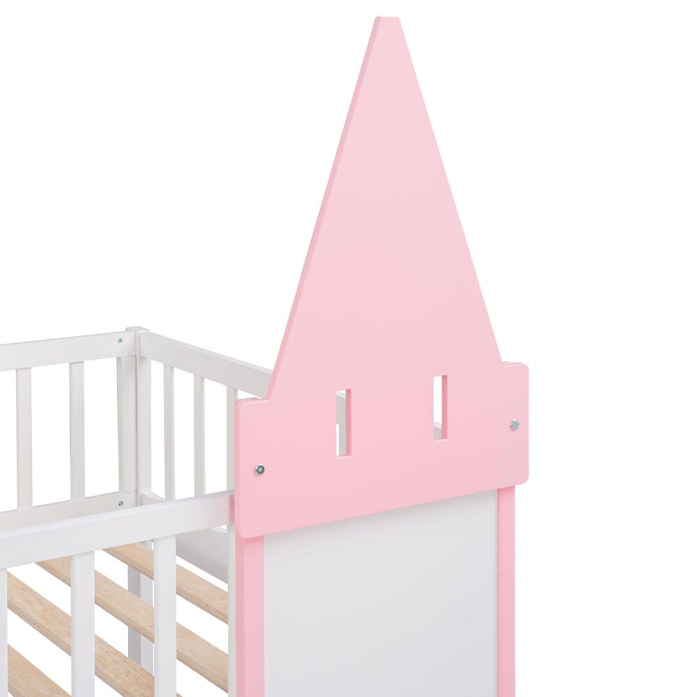 Hearth and Haven Twin over Twin Castle Bunk Bed in Pink, , large