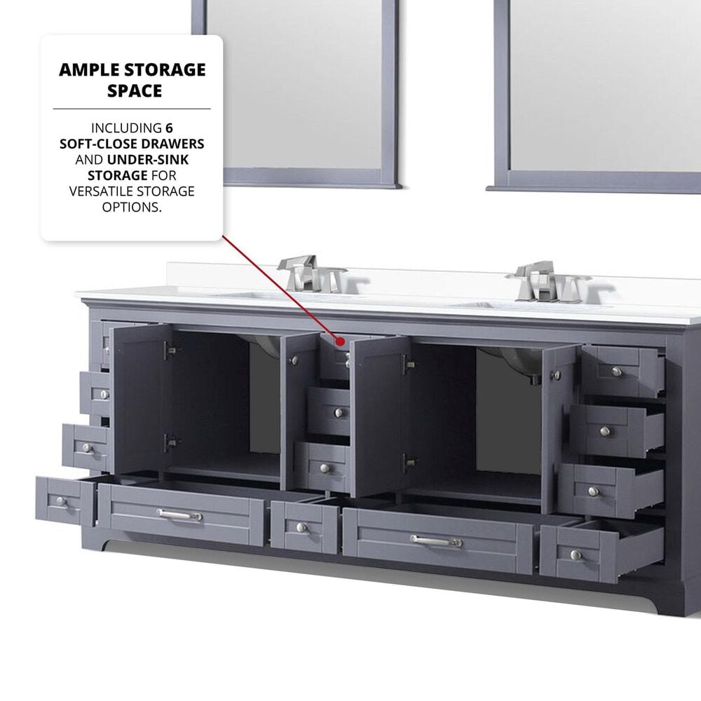 Lexora Home Dukes 84&quot; Double Bathroom Vanity in Dark grey with 2 cm White Quartz Top and Rectangular Sinks, , large