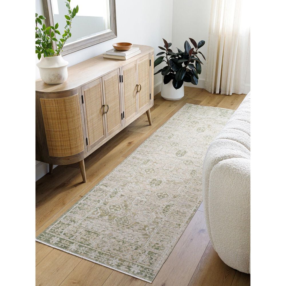 Surya Once Upon a Time Tan, Olive, Light Olive, Light Gray and Pale Blue 2&#39;11&quot; x 9&#39;10&quot; Runner, , large