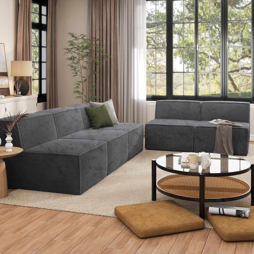Furniture of America Facil 5-Piece Modular Armless Sofa Set in Dark Gray, , large