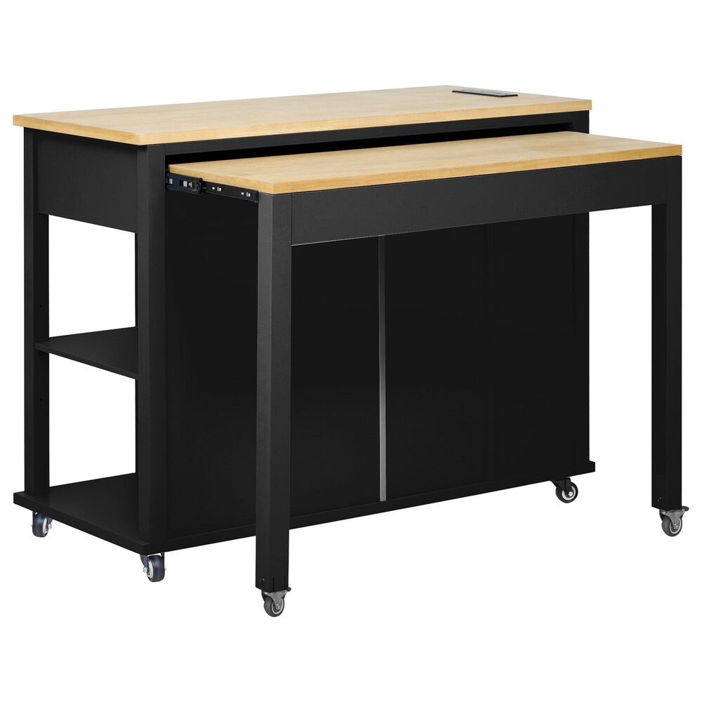 HOMLUX 47" Kitchen Island with Extendable Dining Table in Black and Natural, , large
