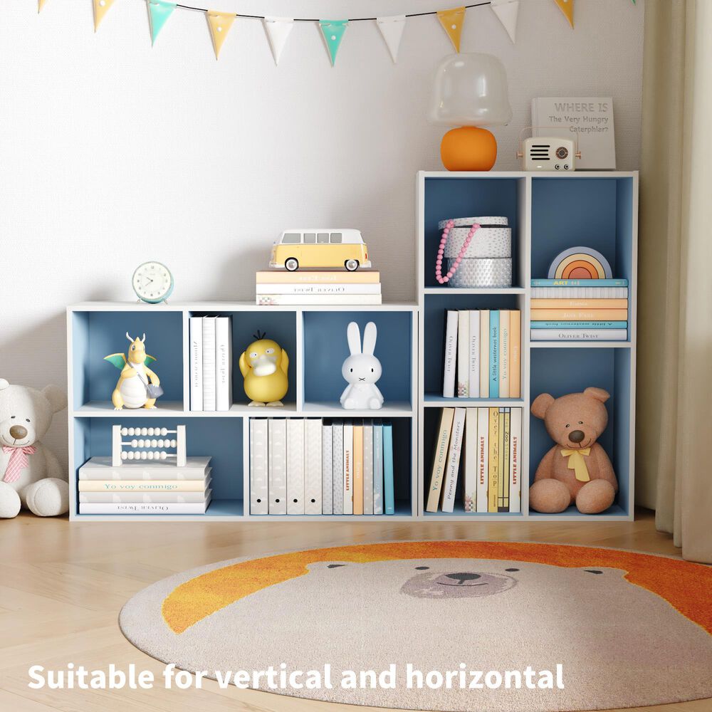 HOMLUX 5-Cube Reversible Storage Bookshelf in White and Light Blue, , large