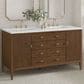 James Martin Vanities Mirin 60" Double Vanity in Mid Century Walnut with 3 cm White Zeus Quartz Top, , large