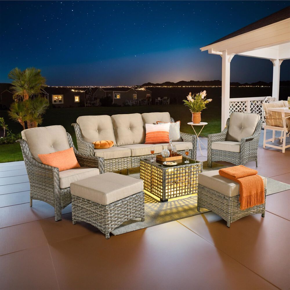 HOMLUX 5-Piece Patio Conversation Set with Two Ottomans in Beige, , large