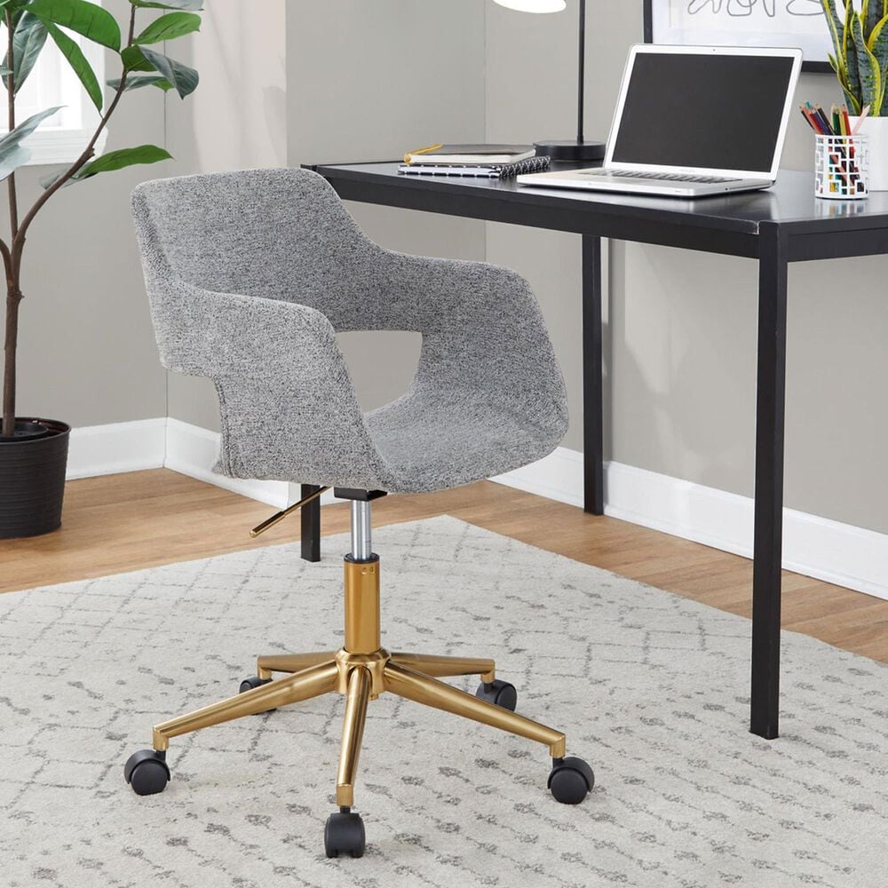 Lumisource Margarite Task Chair with Grey Fabric Cushion in Gold, , large