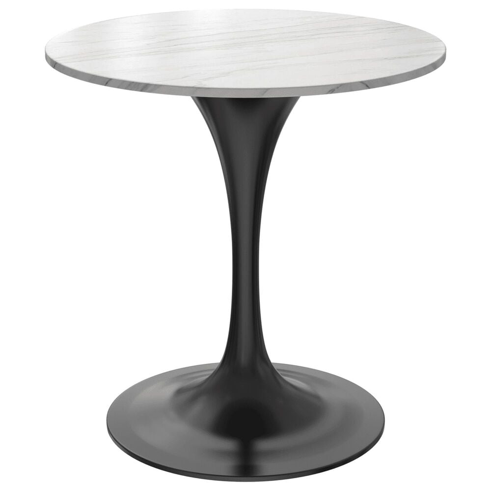 Leisuremod LeisureMod Verve Collection 27 Round Dining Table, Black Base with Sintered Stone White Top, , large
