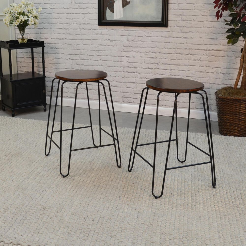 Carolina Cottage Ethan 24&quot; Stool in Elm/Black &#40;Set of 2&#41;, , large