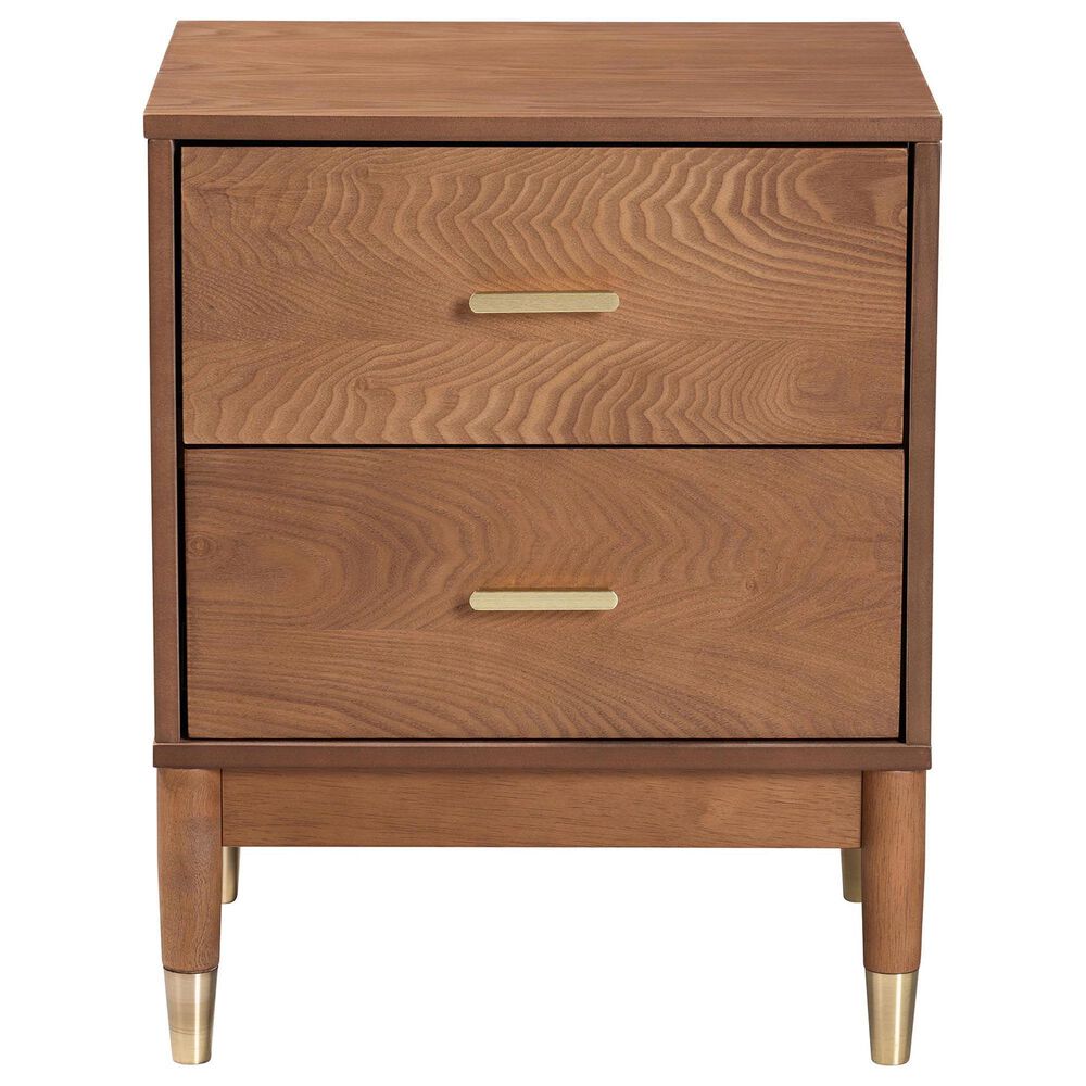 Baxton Studio Mandolin 2-Drawer Nightstand in Ash Walnut and Gold, , large