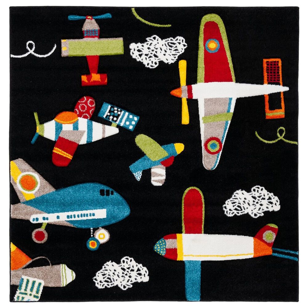 Safavieh Carousel Outer Space 5"3" Square Black and Ivory Kids Area Rug, , large