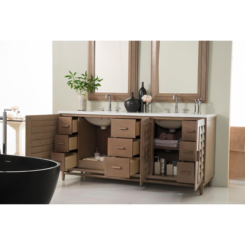 James Martin Vanities Portland 72&quot; Double Bathroom Vanity in Whitewashed Walnut with 3 cm Arctic Fall Solid Surface Top and Rectangular Sinks, , large