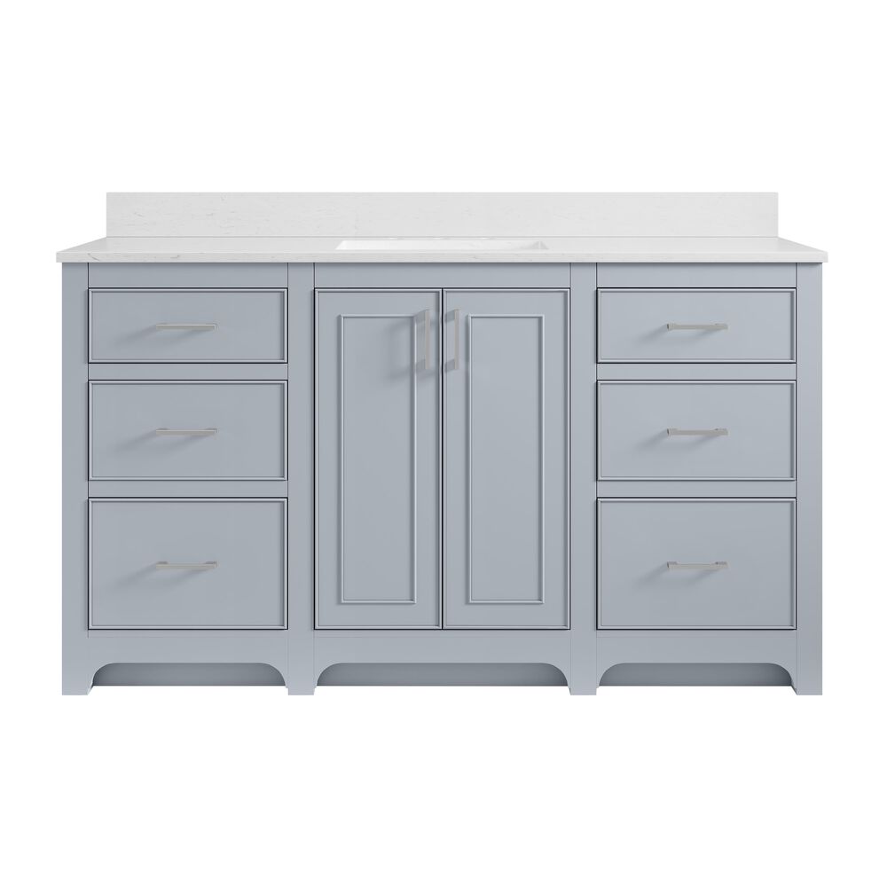 37B Lucerne 60" Single Bathroom Vanity in Soft Blue with Marble Top and Backsplash, , large