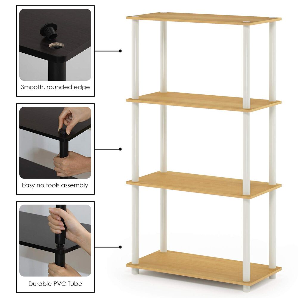 HOMLUX Turn-N-Tube 4-Tier Multipurpose Shelf Display Rack in Beech and White, , large
