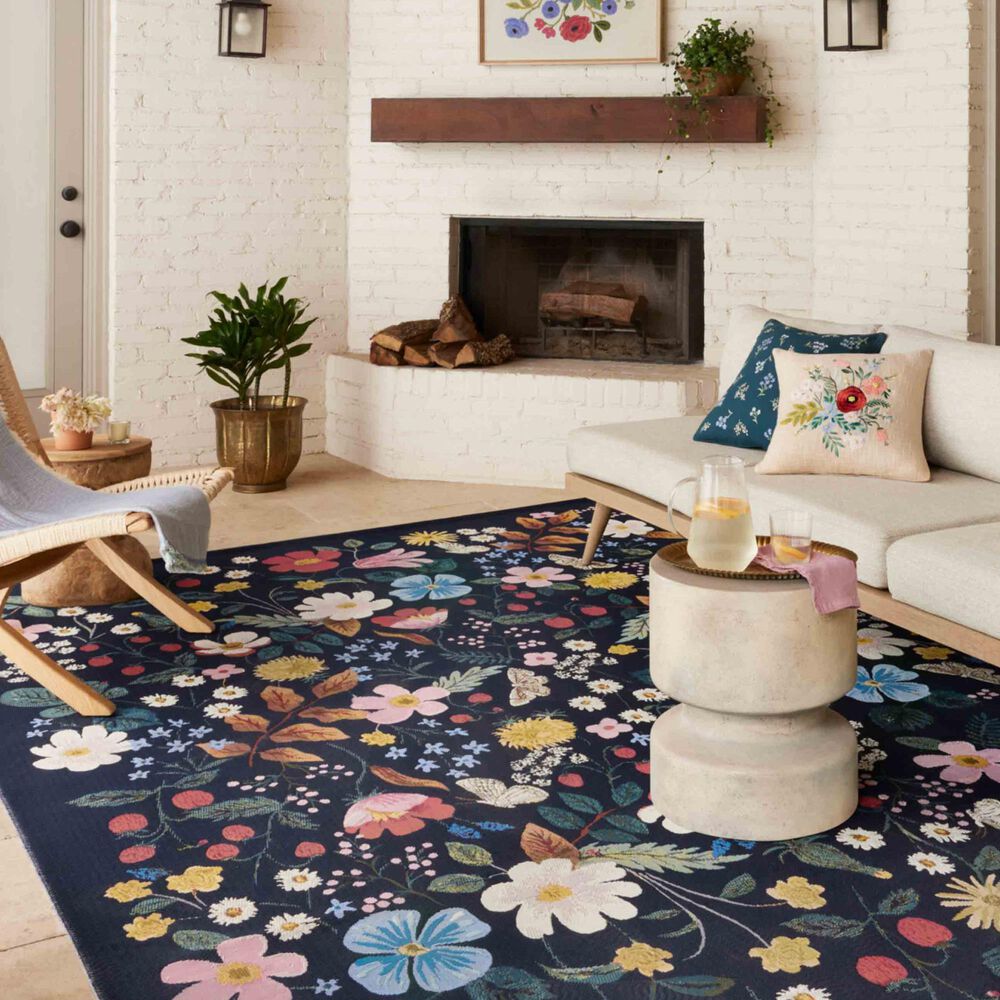 Rifle Paper Co Perennial Strawberry Fields 5&#39;3&quot; x 7&#39;8&quot; Black Area Rug, , large