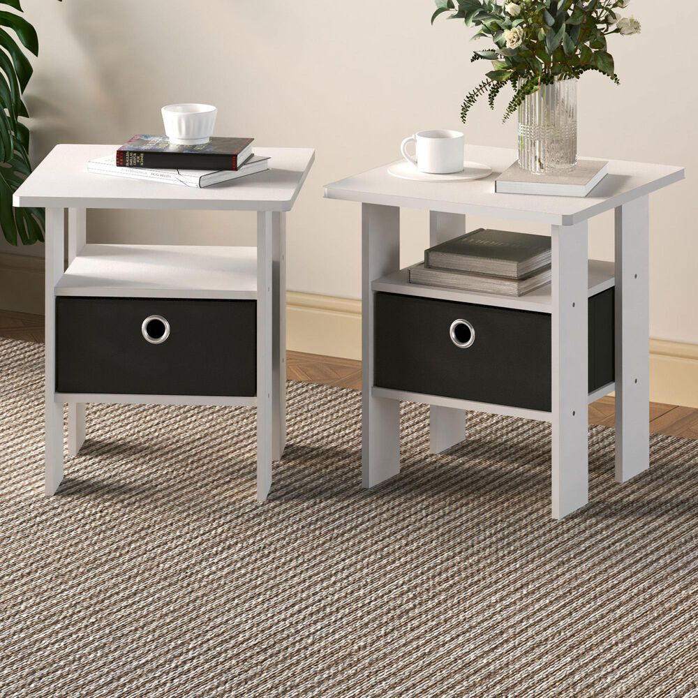 HOMLUX 2-Piece 1-Shelf End Table with Bin Drawer in White, , large