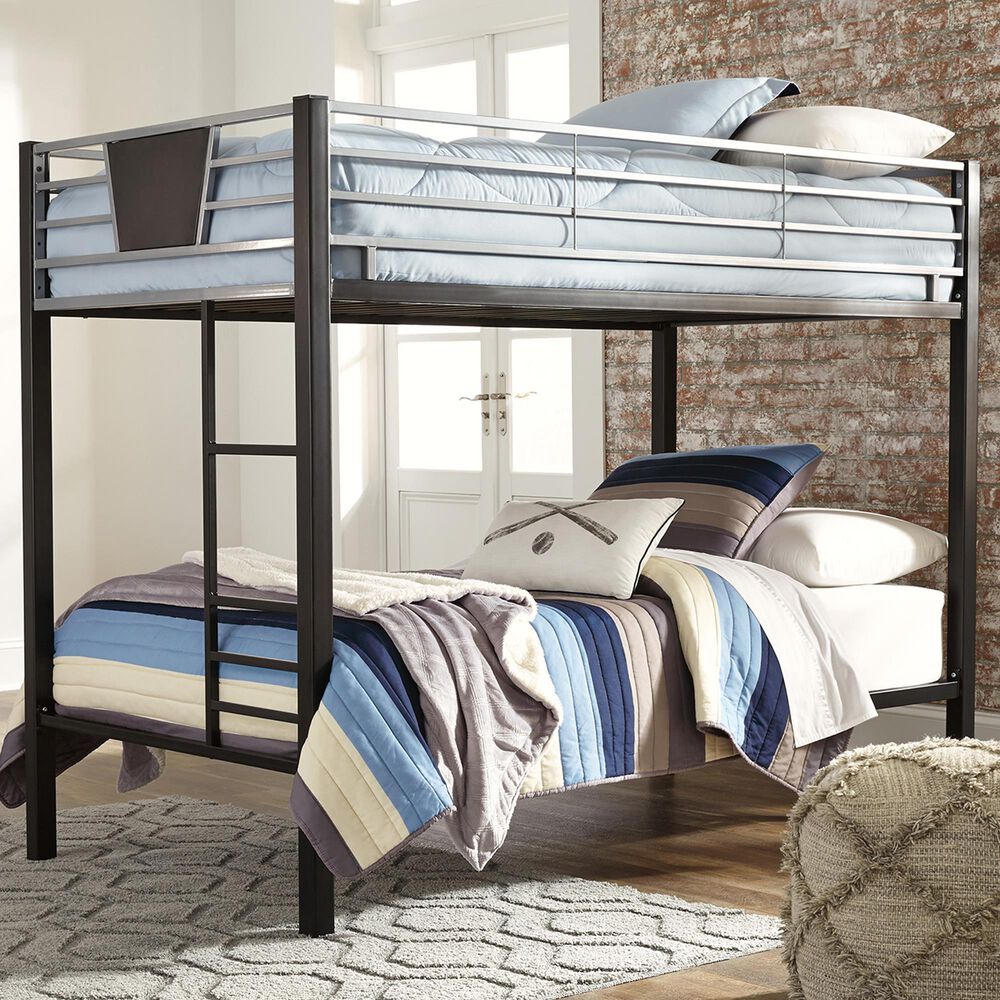 Ashley Dinsmore Twin over Twin Bunk Bed with Ladder in Black/Gray, , large