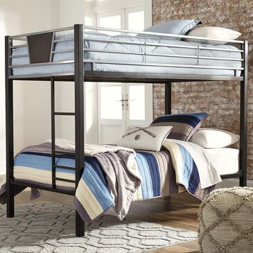 Ashley Dinsmore Twin over Twin Bunk Bed with Ladder in Black/Gray, , large
