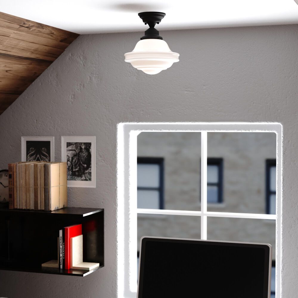 Vaxcel Huntley 10" 1-Light Semi Flush Mount with Milk Glass Shade in Oil Rubbed Bronze, , large