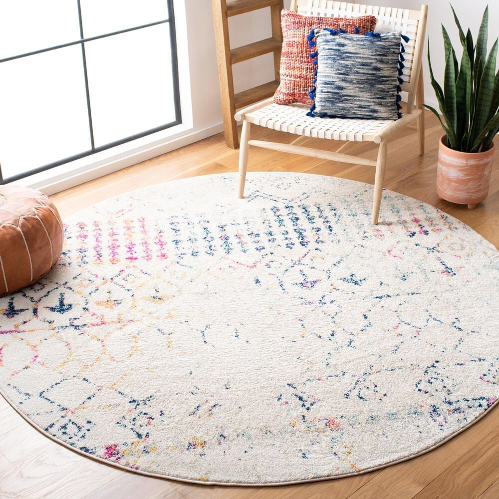 Safavieh Tulum 5&#39; Round Ivory and Blue Area Rug, , large