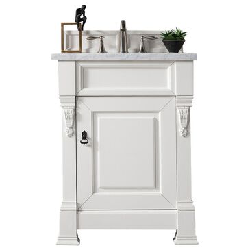 James Martin Brookfield 26" Single Bathroom Vanity in Bright White with 3 cm Arctic Fall Solid Surface Top and Rectangle Sink, , large