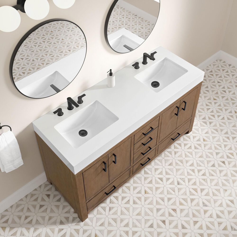 37B Alanya 60" Double Bathroom Vanity in Walnut Drift with White Composite Stone Top, , large