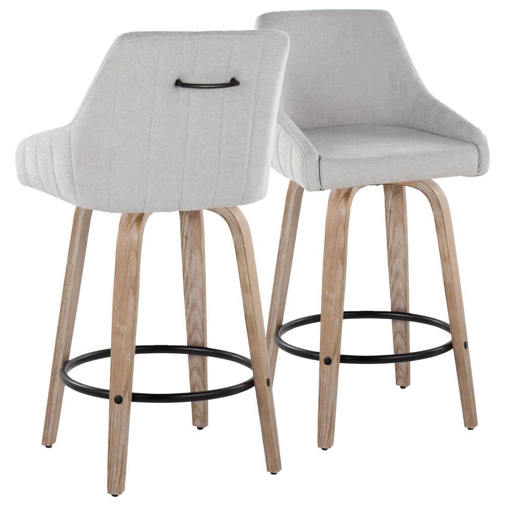 LumiSource Hannah Swivel Counter Stool with Grey Fabric Upholstery in Whitewashed and Black (Set of 2), , large
