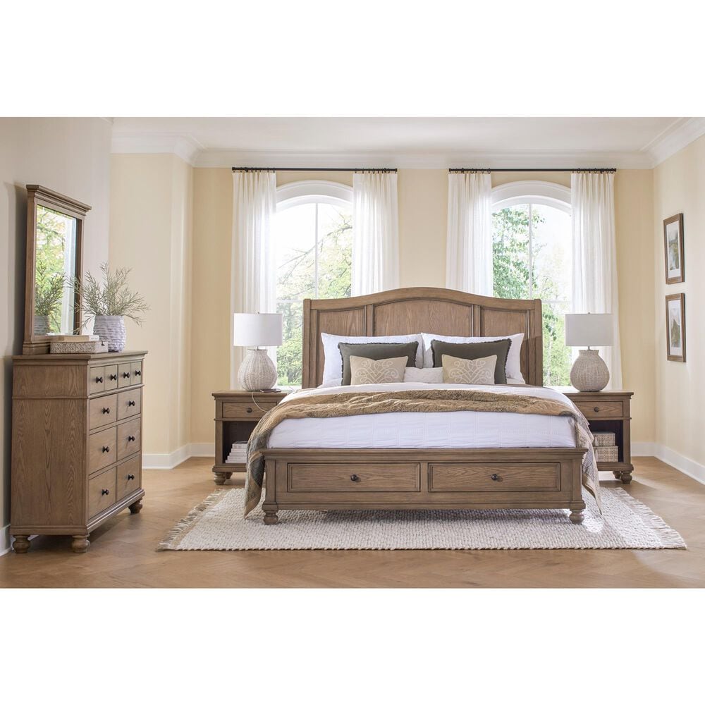 Riva Ridge Oxford California King Sleigh Storage Bed in Tan with USB Ports, , large