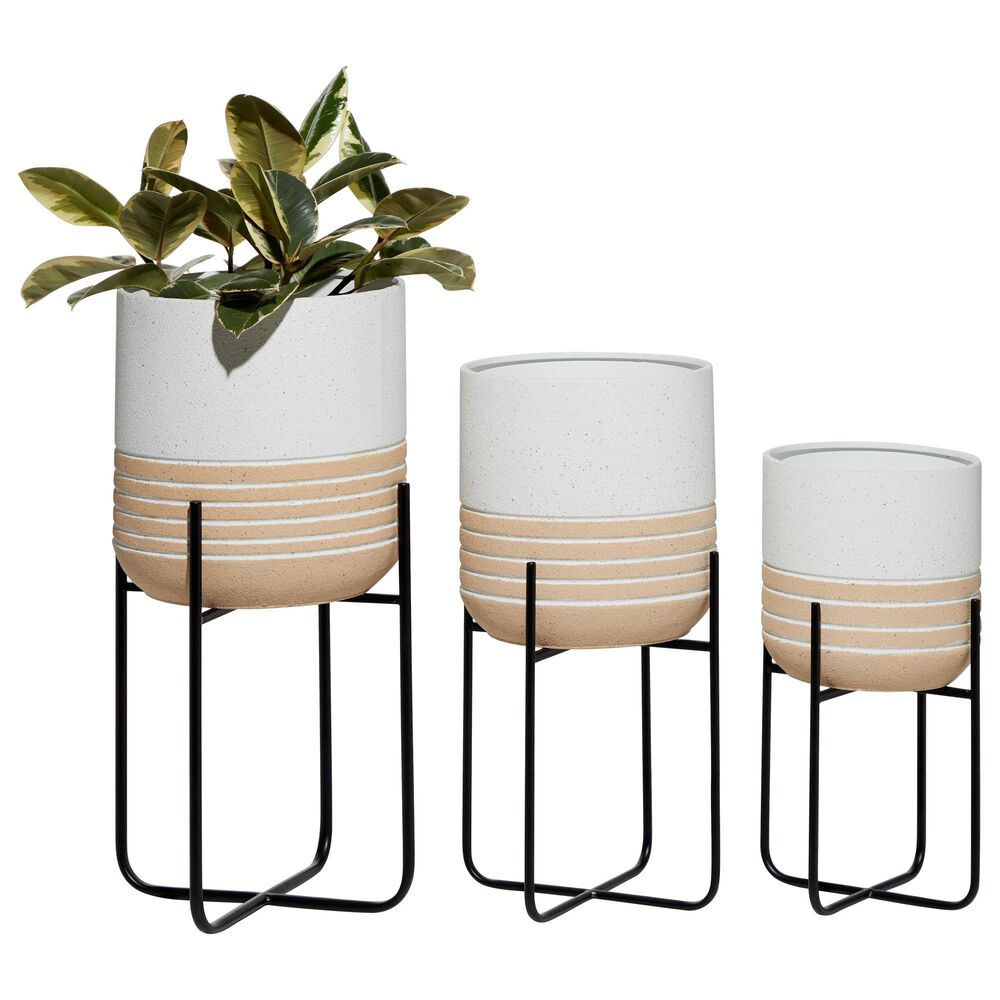 Maple and Jade Indoor/Outdoor Planter with Removable Stand in White, Light Brown, Gray and Matte Black &#40;Set of 3&#41;, , large