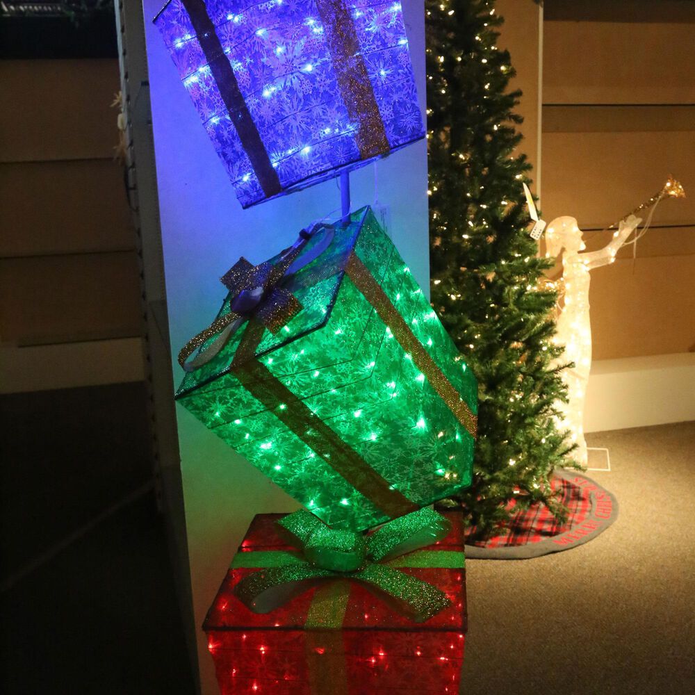 The Gerson Company 72&quot; Tall Electric 3-Stacked Lighted Christmas Presents in Multicolor, , large