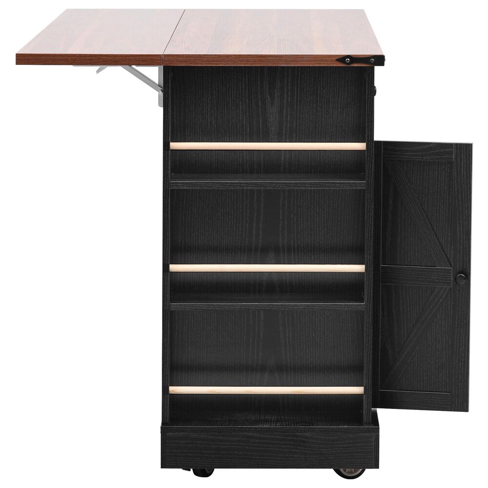 HOMLUX 53" Kitchen Island with Two Tempered Glass Cabinet Door in Black, , large