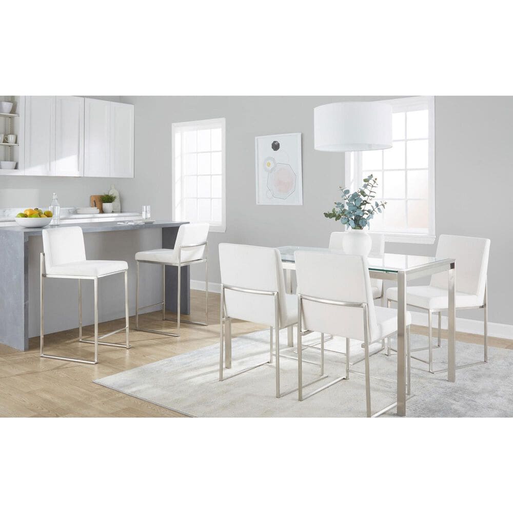 Lumisource Fuji Side Chair with White Velvet Cushion in Brushed Stainless Steel &#40;Set of 2&#41;, , large