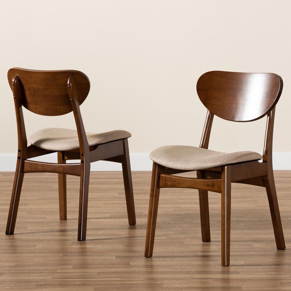 Baxton Studio Katya Side Chair with Sand Cushion in Walnut Brown (Set of 2), , large