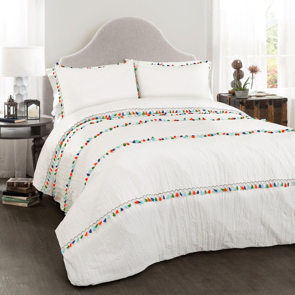Triangle Home Fashions Boho Tassel 3-Piece Full/Queen Comforter Set in White, , large