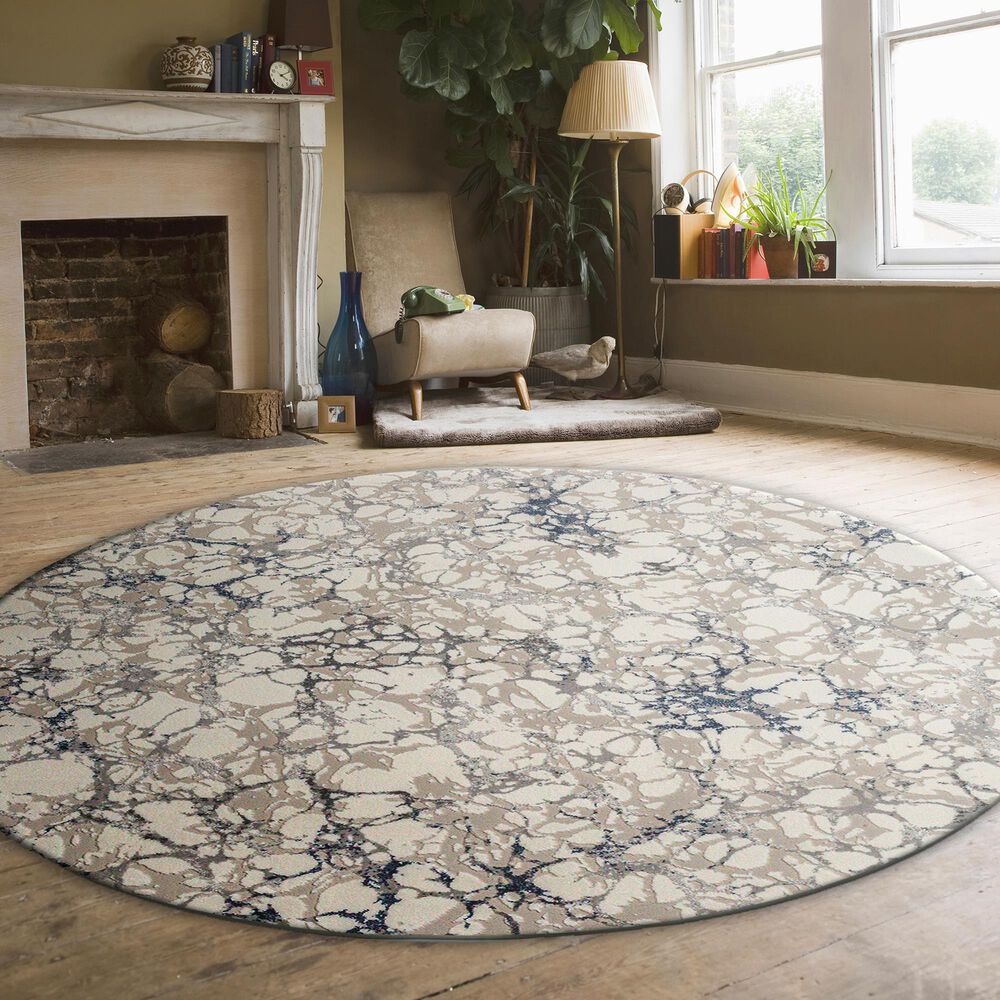 Radici USA Livigno Contemporary 7&#39;10&quot; Round Blue Area Rug, , large