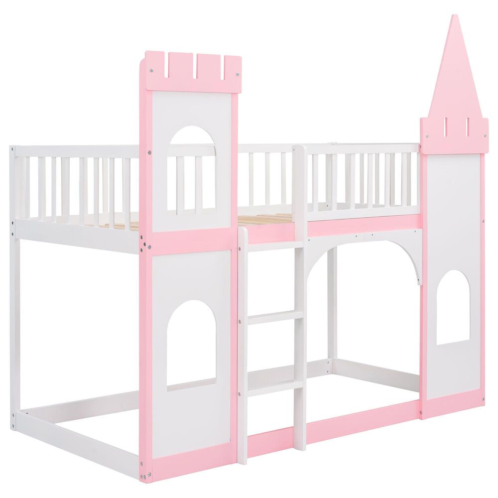 Hearth and Haven Twin over Twin Castle Bunk Bed in Pink, , large