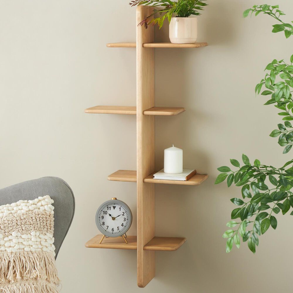 Maple and Jade 15" Handmade Wall Shelf in Light Brown, , large