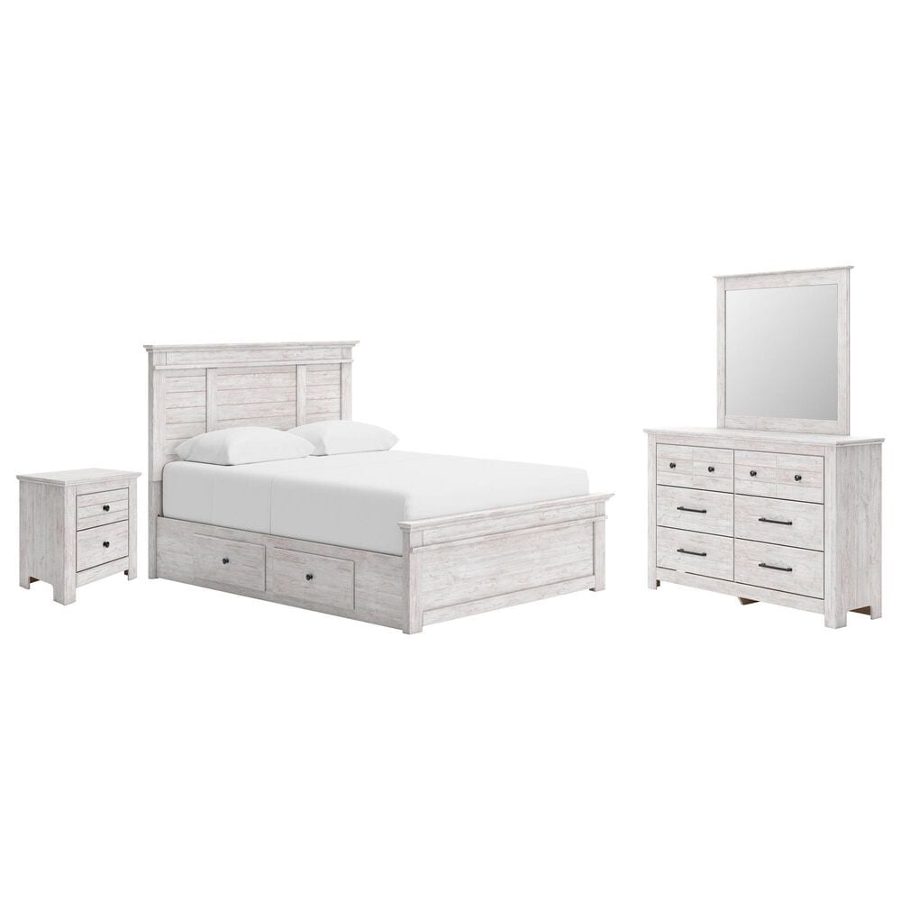 Ashley Makidern 4 Piece Queen Storage Bedroom Set with Four Drawers in Whitewash, , large
