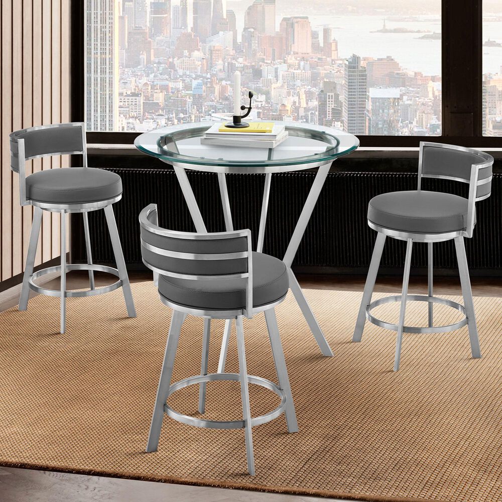 Blue River Naomi and Roman 4-Piece Counter Height Dining Set in Stainless Steel, , large