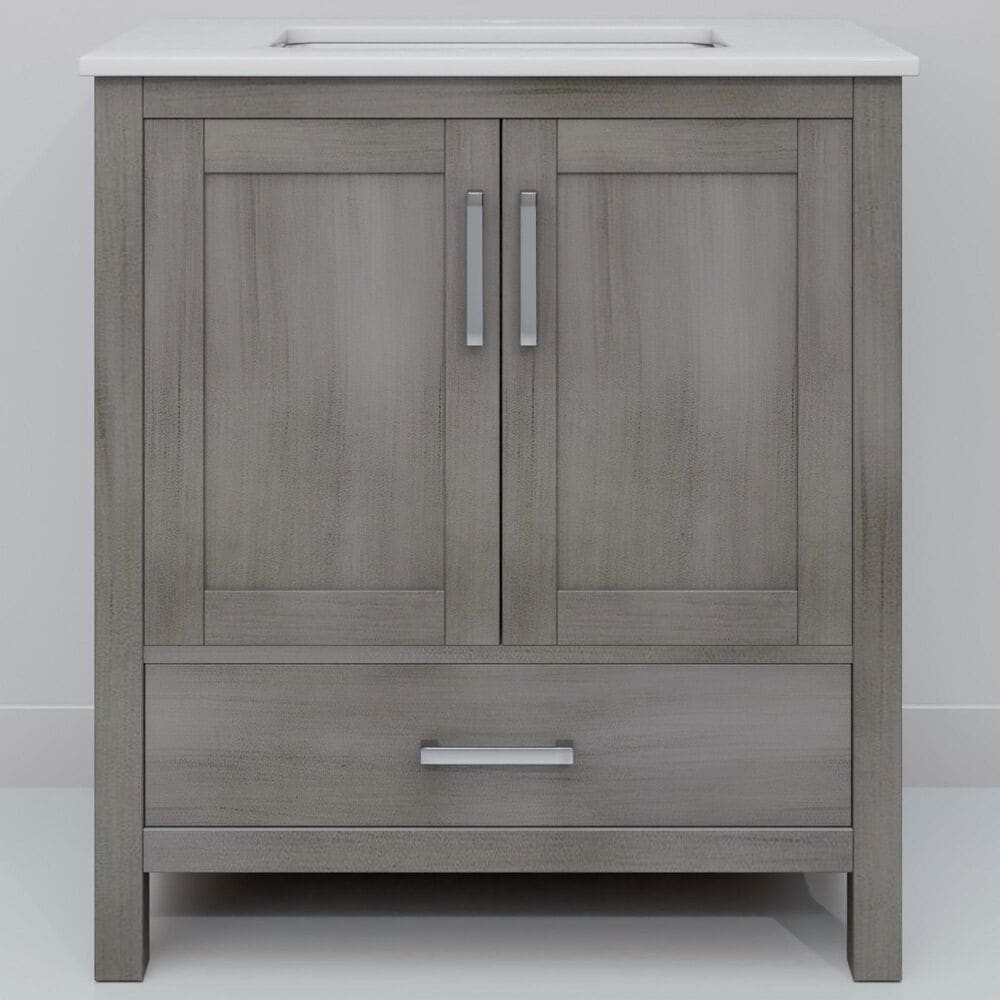 Lexora Home Jacques 30" Single Bathroom Vanity in Distressed Grey with 2 cm White Quartz Top and Rectangular Sink, , large