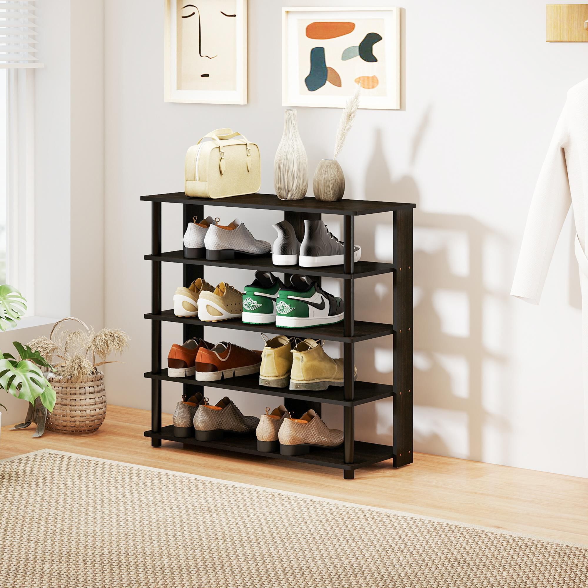 クリスマスセール AllCITY SPACEHORESE size49 HOMLUX 5-Tier Shoe Rack in Espresso and Black