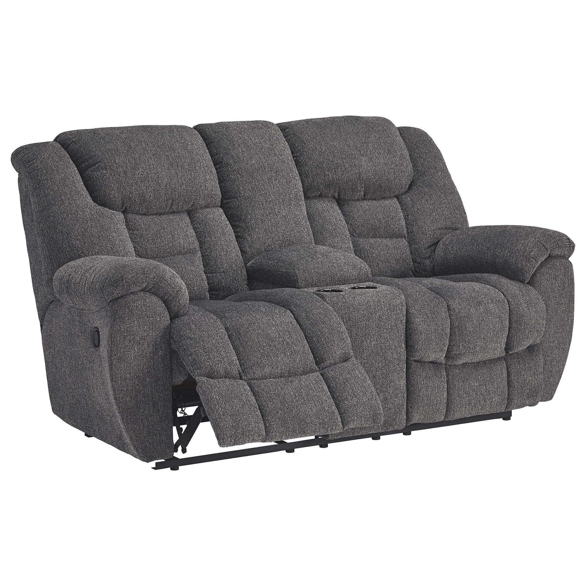 Ashley Foreside Double Reclining Console Loveseat in Charcoal