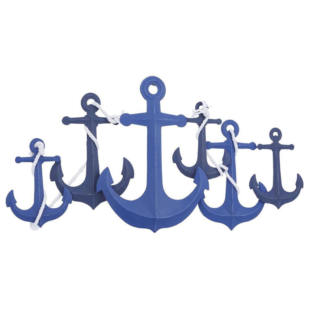 Maple and Jade 24" x 48" Anchor Indoor Outdoor Home Wall Decor with Detailing in White and Blue, , large